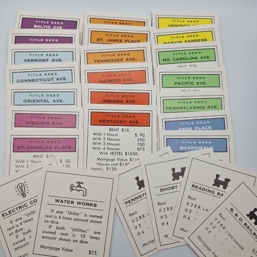 Monopoly‎ Replacement Deed Pieces Instructions Rules 1990s Vintage Property